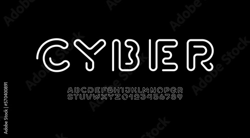 Digital style alphabet, font from segment rounded thin line, minimal linear style letters and numbers, part three, vector illustration 10EPS