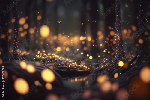 Magical forest with tiny creatures - Forest with Tiny Creatures Series - Magical Forest with Tiny Creatures background wallpaper created with Generative AI technology