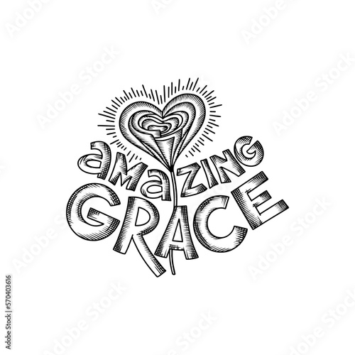 A hand-drawn Bible doodle illustration. Amazing Grace is a symbol of God's love and salvation.