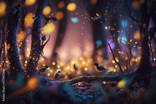 Magical forest with tiny creatures - Forest with Tiny Creatures Series - Magical Forest with Tiny Creatures background wallpaper created with Generative AI technology