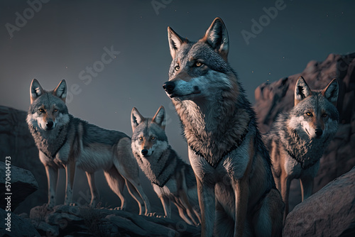 Fototapete Pack_of_wolves_realistic_photo_with_galaxy - Generative AI
