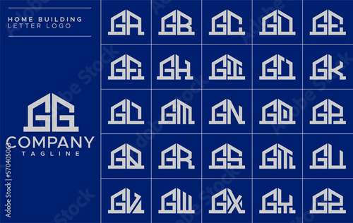 Minimalist line building home initial letter G GG logo design set