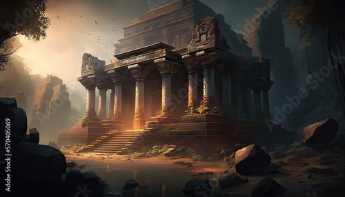 Ancient temple holds powerful artifact. Illustration fantasy by generative IA