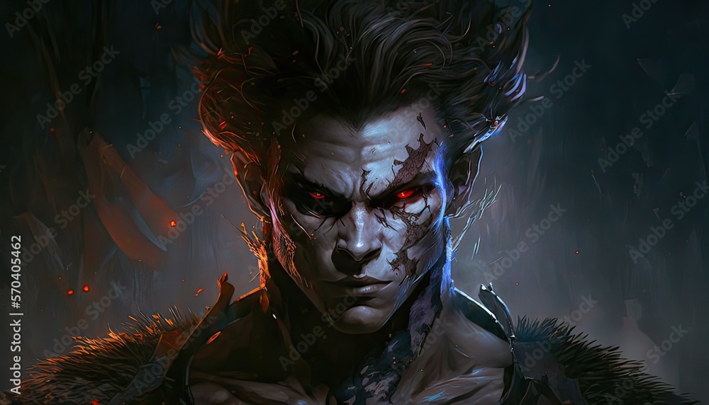 Cursed prince transforms into beast at night. Illustration fantasy by