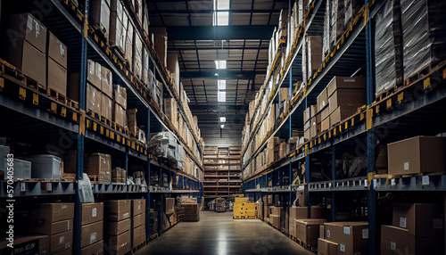 A logistics company with a well-organized warehouse, generative AI © Franciele