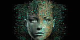 Feminine Face comprised of computer chips and circuits, concept of Digital Technology and Technology Integration, created with Generative AI technology