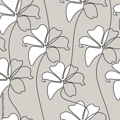 Abstract lily flowers seamless pattern. Line continuous  vector illustration. Botanical outline backdrop. Floral wallpaper, background, fabric, textile, print, wrapping paper or package design.