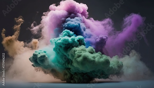  a colorful cloud of smoke on a dark background with a black background and a white background with a blue, purple, and green cloud of smoke. generative ai