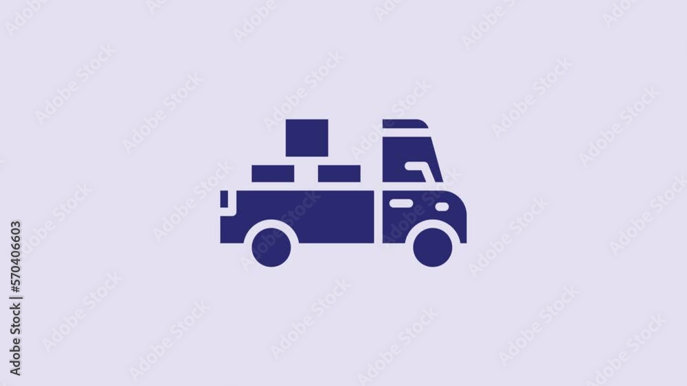 Blue Delivery truck with cardboard boxes behind icon isolated on purple background. 4K Video motion graphic animation Blue Delivery truck with cardboard boxes behind icon isolated on purple background. 4K Video motion graphic animation