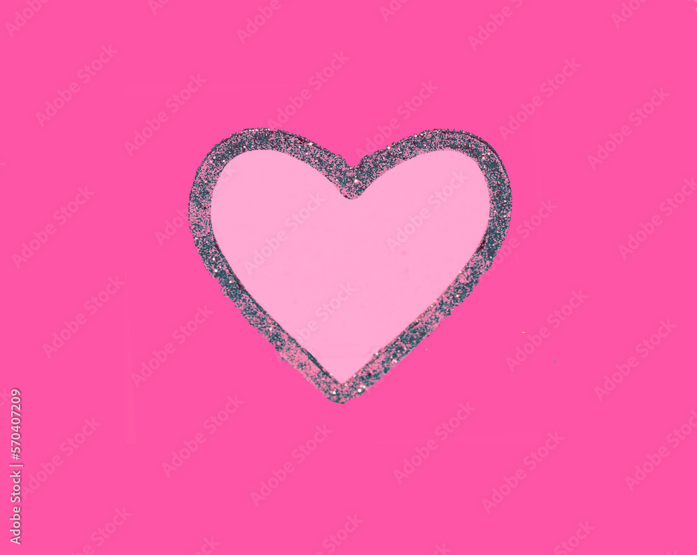 Pink heart space for love on pink Valentines background, Valentine day love. Flat lay concept.