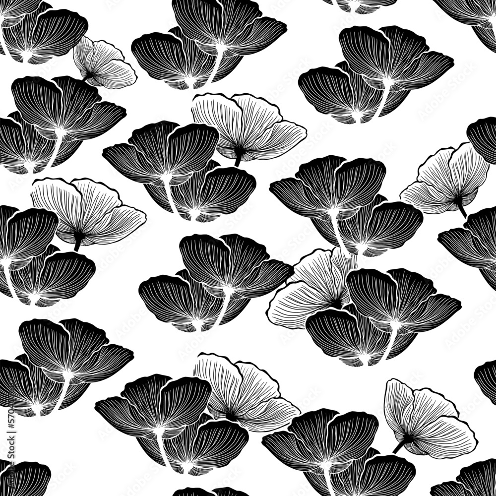 Monochrome seamless pattern poppies graphic. vector illustration