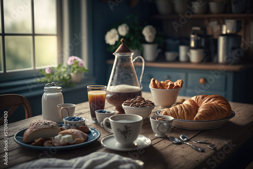 Breakfast morning background. Illustration Generative AI