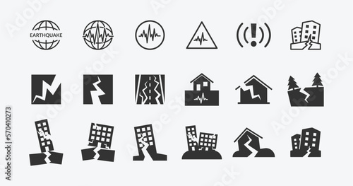 Earthquake icon set in flat style. natural disaster, destruction icon vector illustration. Symbol for your web site design, logo, app, UI. Vector illustration, EPS
