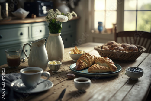 Breakfast morning background. Illustration Generative AI