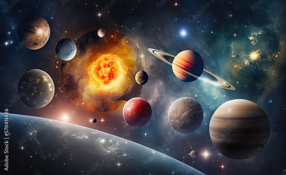 fantastic diagram of the solar system with the sun and planets in space ...
