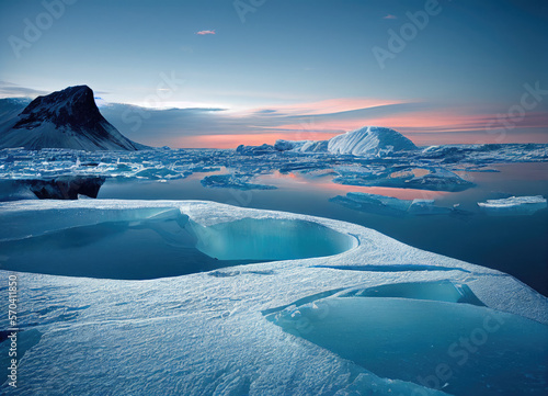frozen arctic landscape with water and ice