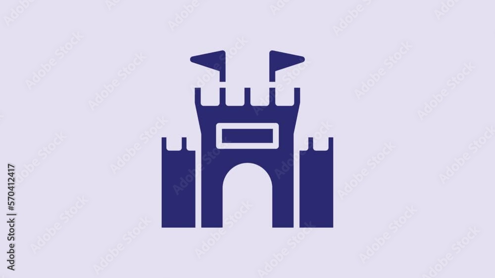 Blue Castle icon isolated on purple background. 4K Video motion graphic animation Blue Castle icon isolated on purple background. 4K Video motion graphic animation