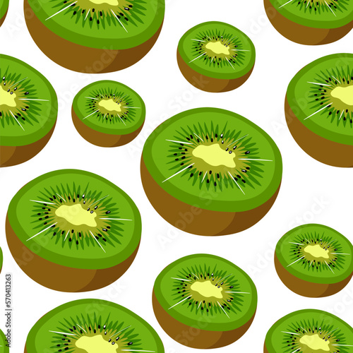 seamless pattern of juicy half kiwi in realistic style in vector.