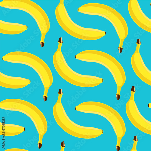 seamless pattern of yellow banana on a green background. Fruit isolated in semi-real style. vector image. 