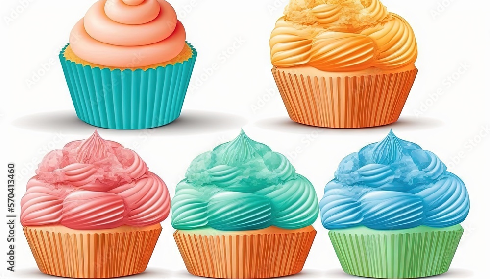 a set of four different colored cupcakes with frosting on top of each cupcakes is a different color, and the cupcake has a spiral design on the top. generative ai a set of four different colored cupcakes with frosting on top of each cupcakes is a different color, and the cupcake has a spiral design on the top. generative ai