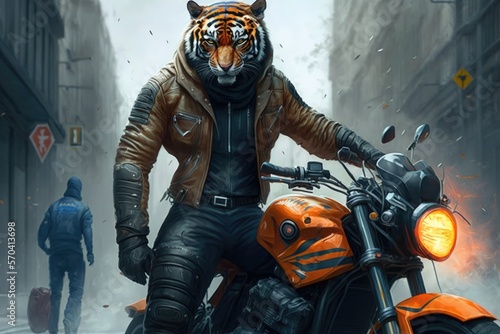 Blazing Tiger Cyclist, Completely Outfitted, and Bike Generative AI 