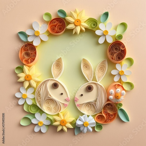 papercut of bunnies with eggs