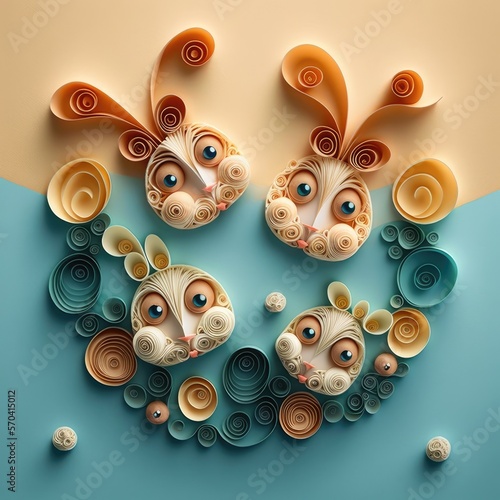 papercut of bunnies with eggs