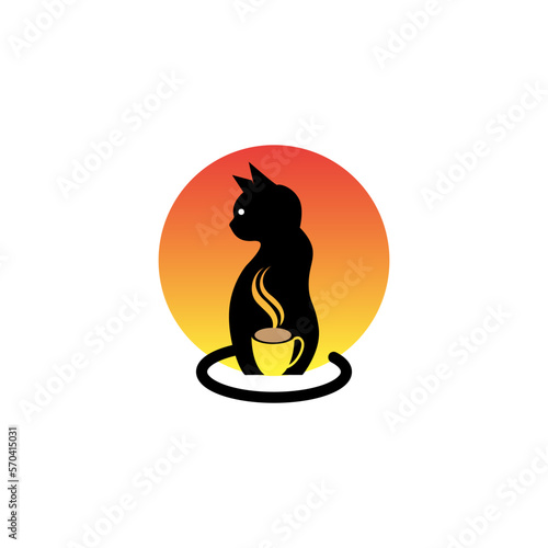 vector illustration of a cat and a coffee cup for an icon, symbol or logo. coffee shop logo 