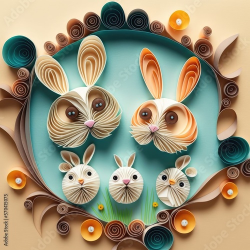 papercut of bunnies with eggs