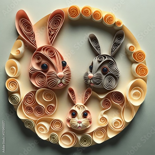 papercut of bunnies with eggs