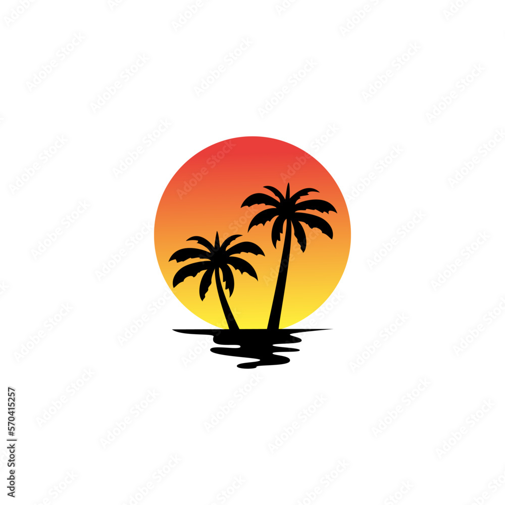 coconut tree and sunset vector illustration for icon,symbol or logo. beach logo. sunset icon 