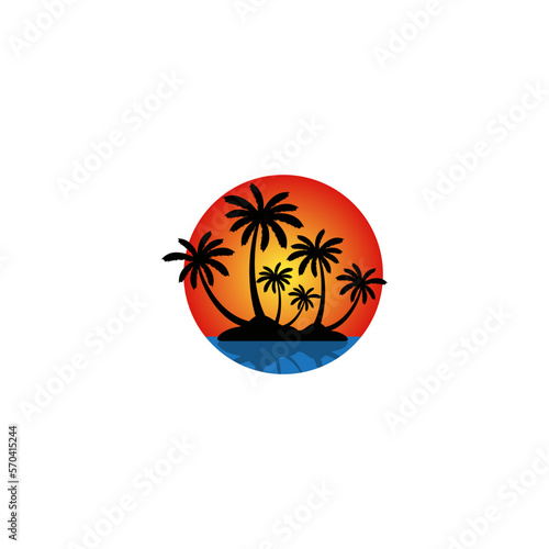 coconut tree and sunset vector illustration for icon,symbol or logo. beach logo. sunset icon