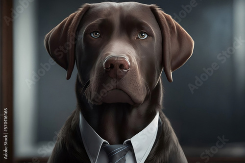 Portrait of a Labrador Retriever Dressed in a Formal Business Suit at The Office, Boss Labrador Retriever, Generative Ai © Ash