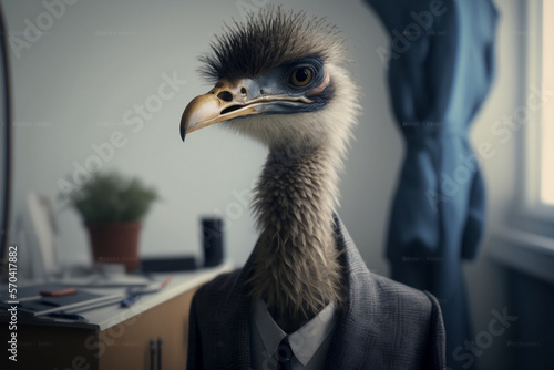 Portrait of an Ostrich Dressed in a Formal Business Suit at The Office, Boss Ostrich, Generative Ai photo