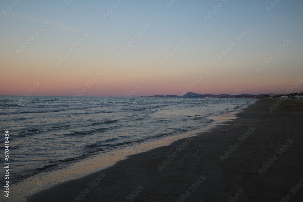 Dusk at beach of Senigallia at the Adriatic Sea, Ancona Italy