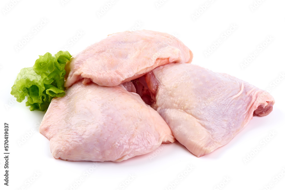 Raw chicken leg quarters, isolated on white background. High resolution image. Raw chicken leg quarters, isolated on white background. High resolution image.