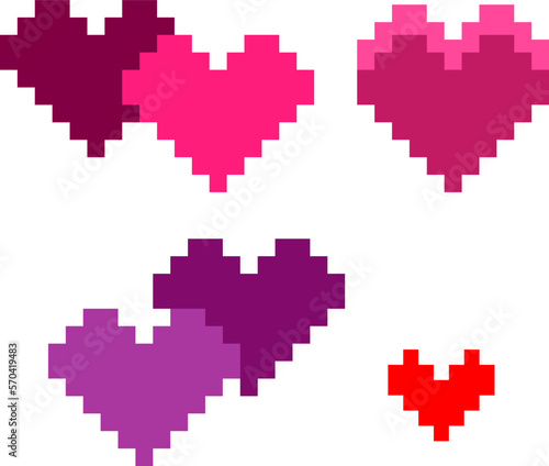 Pixel hearts. Set. Vector illustration