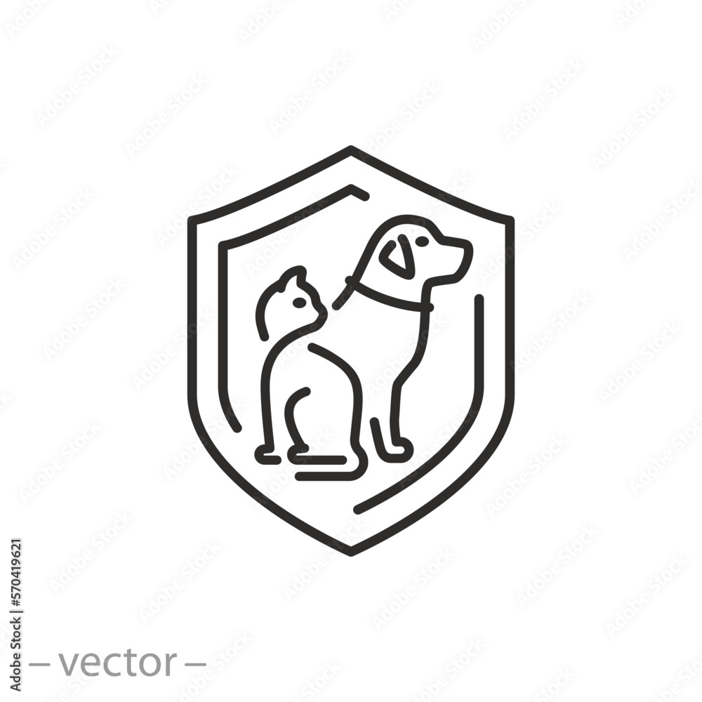 pet protection icon, shelter animals, shield with dog and cat, line symbol on white background - editable stroke vector illustration eps10 pet protection icon, shelter animals, shield with dog and cat, line symbol on white background - editable stroke vector illustration eps10