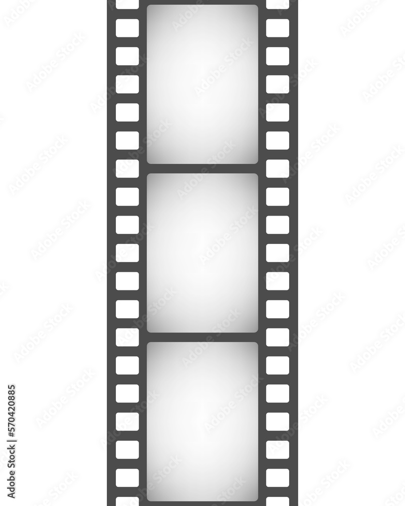 Film frame seamless pattern. Repeated black strip isolated on white background. Element are separated in editable layers. Repeating clipping reel movie. Photo filmstrip tape. Vector illustration