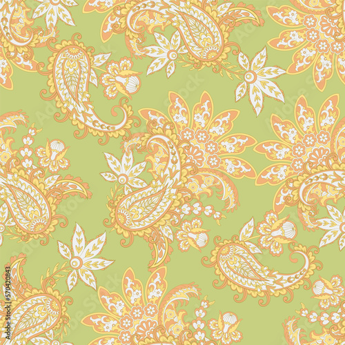 Seamless pattern based on traditional Asian elements Paisley. Traditional colorful seamless paisley vector pattern. Pattern for textile design or fabrics. Fashionable delicate design