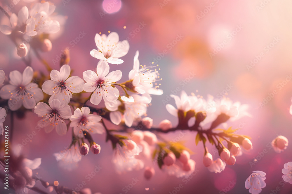 Spring Cherry Blossom Background - Generative AI technology