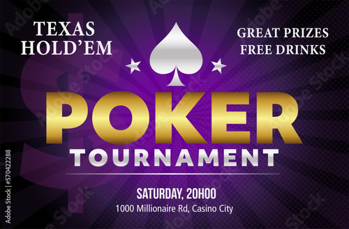 Purple and gold Poker night tournament event invitation