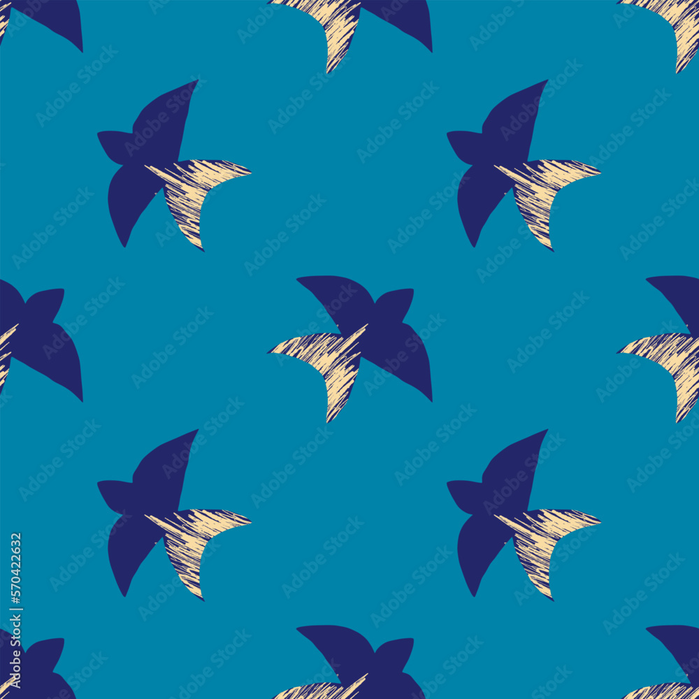 Vector pattern with abstract blue swallows in the matisse style on a blue background Vector pattern with abstract blue swallows in the matisse style on a blue background