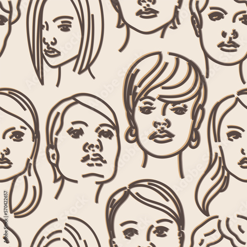 Portrait of fashion female faces with different hairstyle seamless pattern