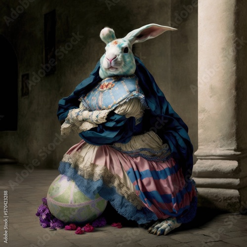 Female bunny with a dress and a easter egg