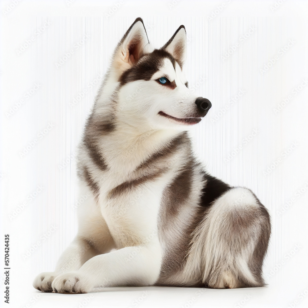 Cute nice dog breed husky, dog whith blue eyes isolated on white close-up, beautiful pet