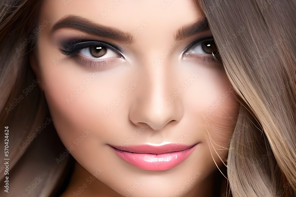 Portrait photo of a beautiful woman. Close Up. Fashion and cosmetics model posing. Perfect skin and hair.. Generative ai Portrait photo of a beautiful woman. Close Up. Fashion and cosmetics model posing. Perfect skin and hair.. Generative ai