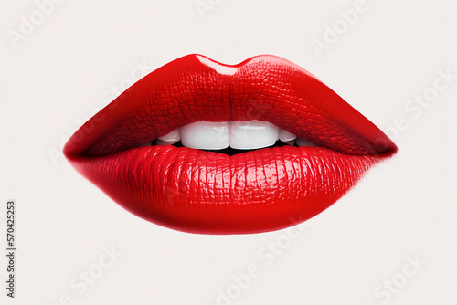 Fotografia Female red lips on white background. generative AI