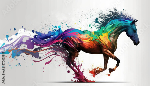 Generative AI horse shape Rainbow splash wave strong colors