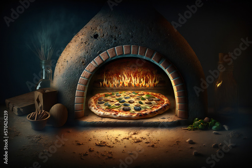 pizza in a wood-fired oven photo